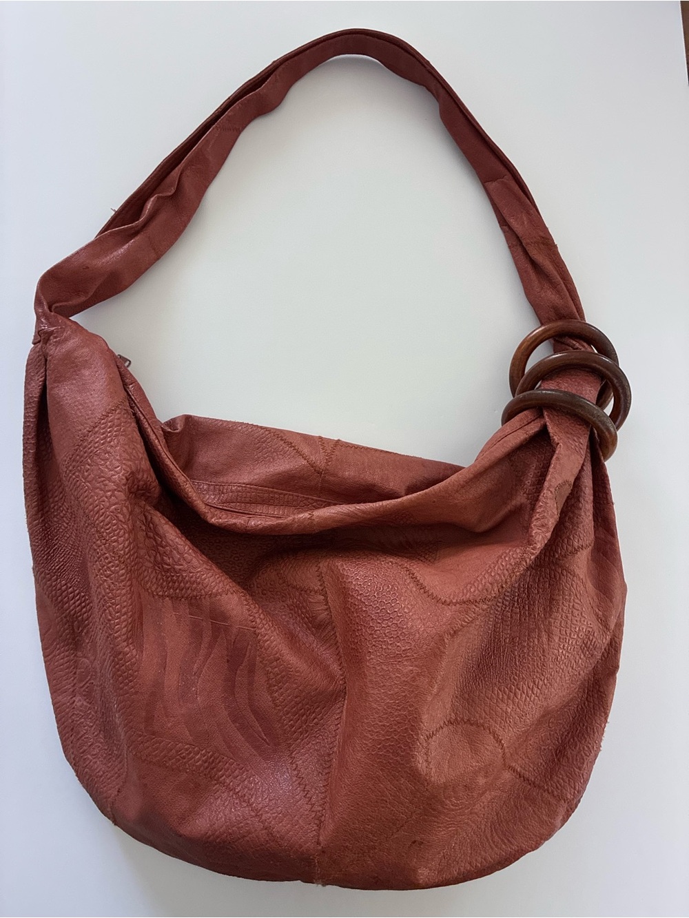 Vintage Genuine Leather Hobo Shoulder Bag in Rust Brown